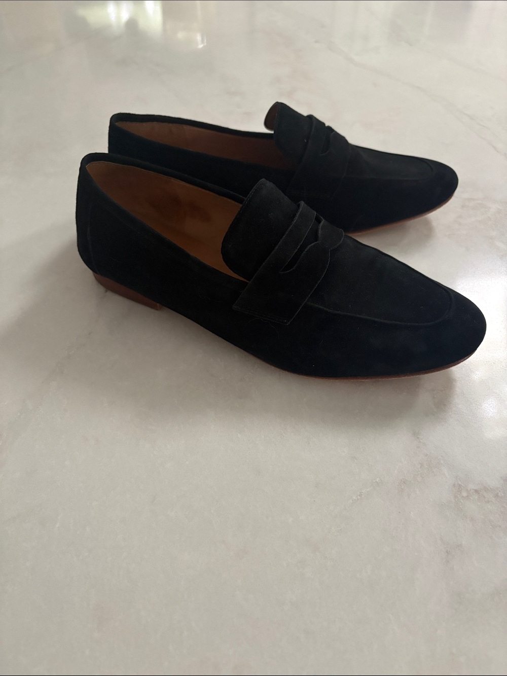 Quince Italian Suede Penny Loafer in Black Ortholite Insole Slip On Size 9.5
